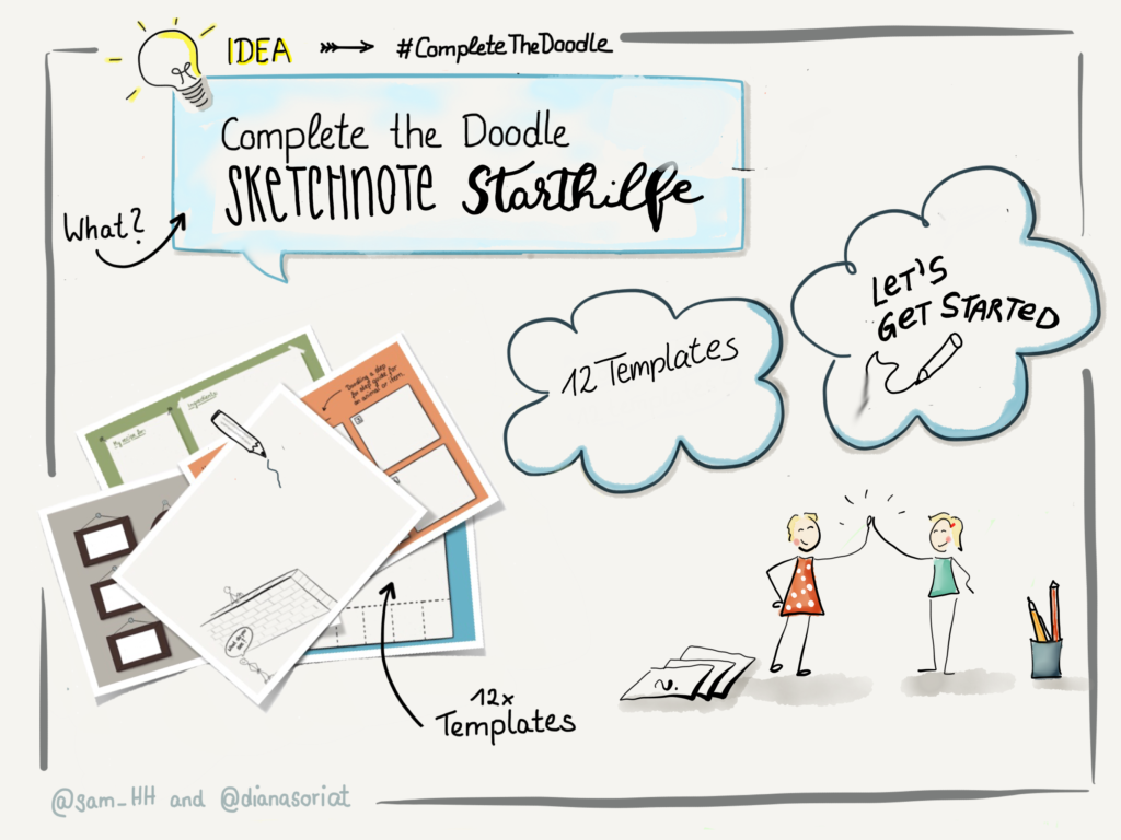 „Complete the doodle“  kostenlose Sketchnotes Vorlagen