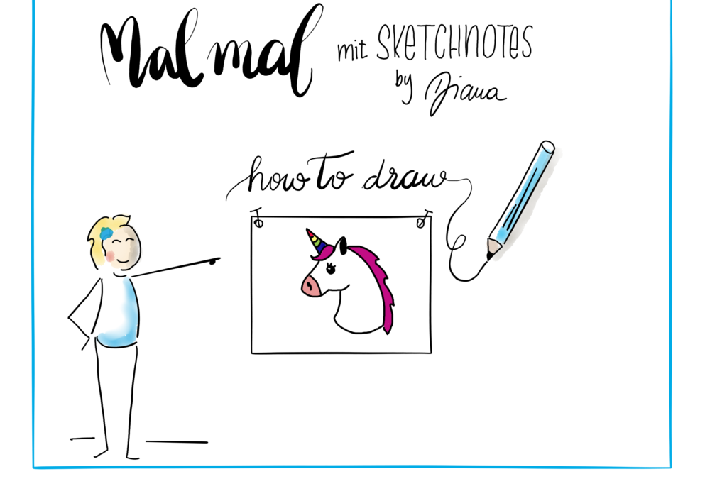 Sketchnotes Anleitungen zum Nachzeichnen – Einhorn
