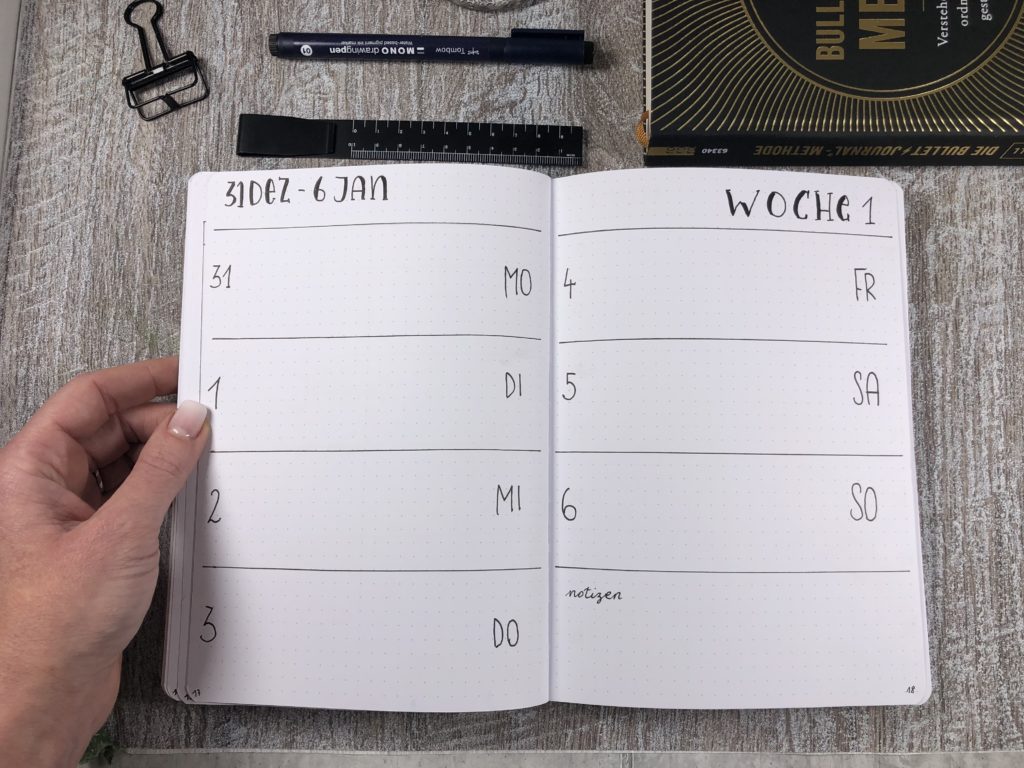 Bulletjournal Start Weekly Log Wochenübersicht