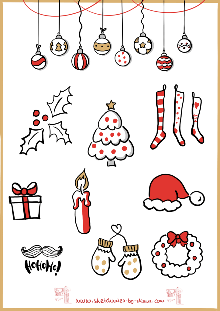 Weihnachtliche Sketchnotes Symbole Vorlage