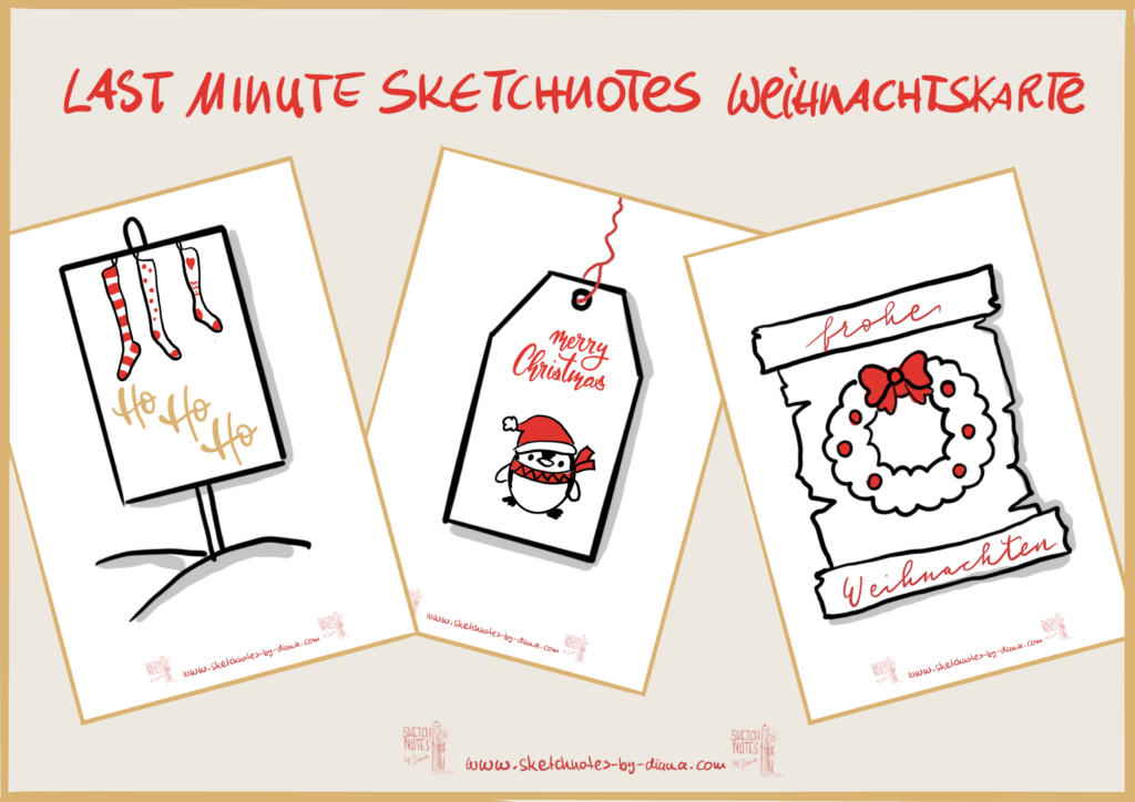 Weihnachtliche Sketchnotes Vorlagen für Weihnachtskarten