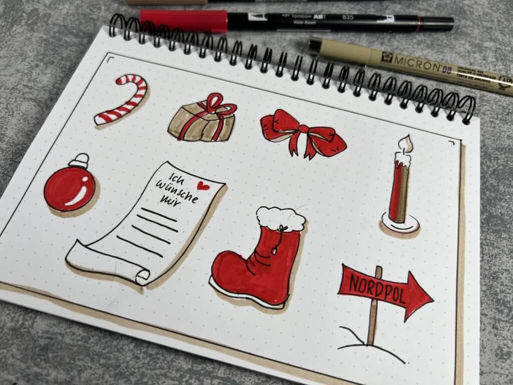 Weihnachtssymbole Sketchnotes Vorlagen