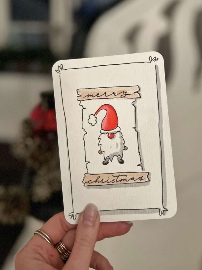 Weihnachtliche Sketchnotes Vorlage für eine Weihnachtskarte mit Wichtel