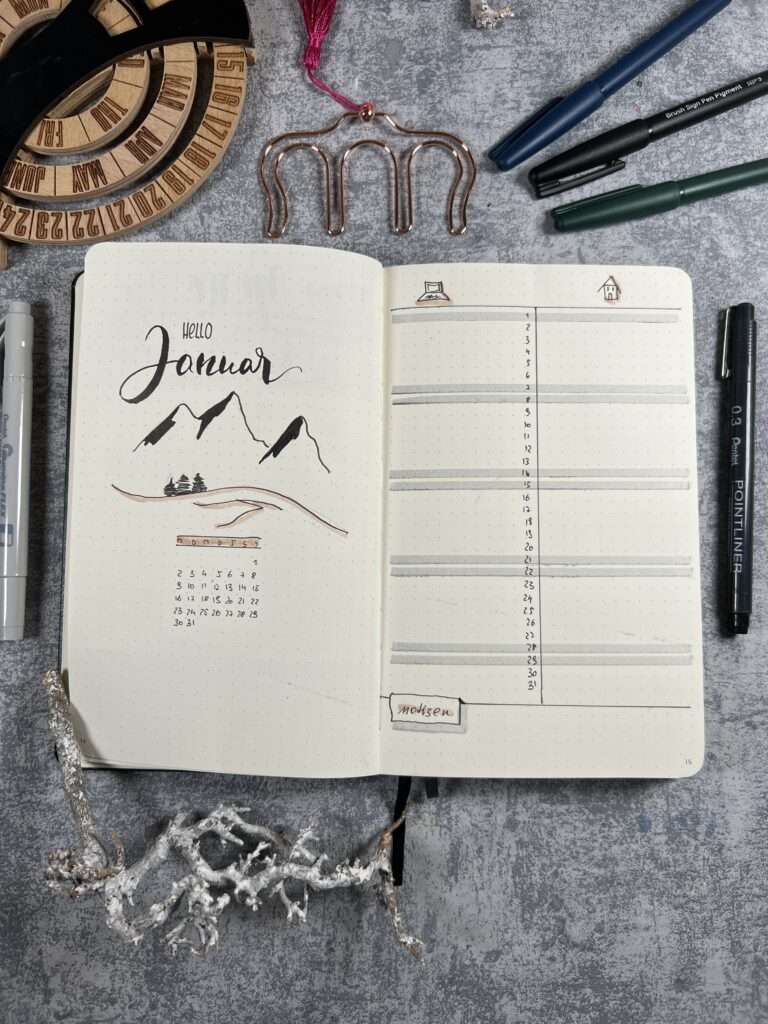 Bullet Journal Monatsübersicht monthly log Januar