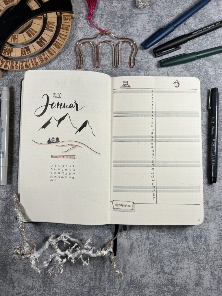 Bullet Journal Monatsübersicht monthly log Januar Bullet Journal Monatsübersicht monthly log Januar
