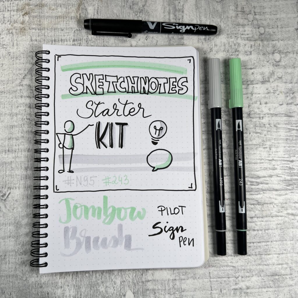 Sketchnotes Starter Kit, Sign Pen schwarz, Tombow ABT Farbe Pure Paper Block 