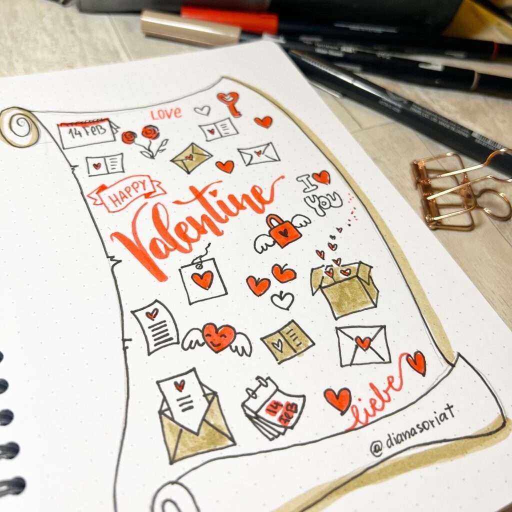 Valentine Doodles, einfache Sketchnotes zum Nachzeichnen