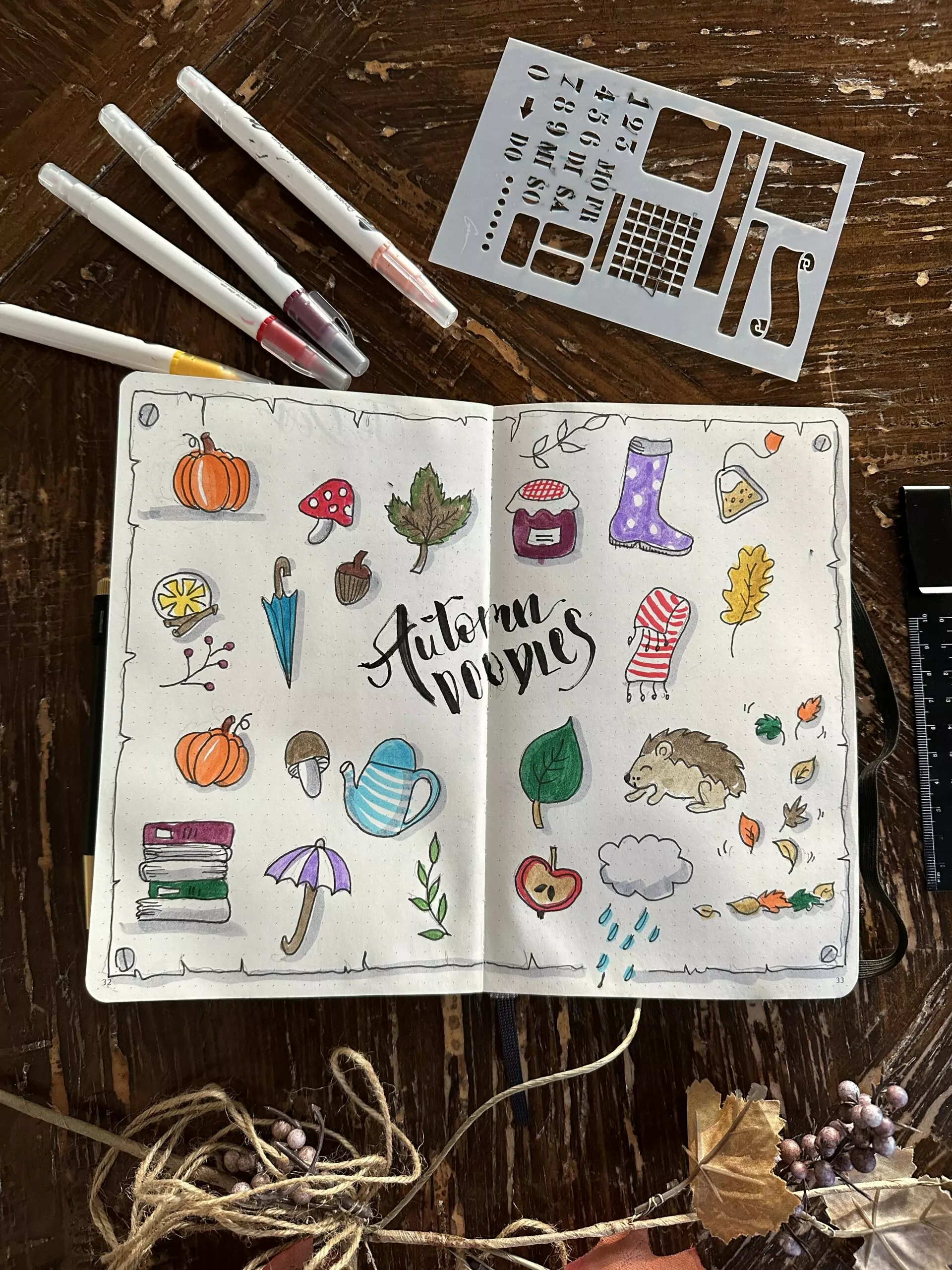 Herbstsymbole zum Nachzeichnen
