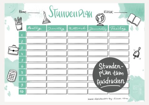 Stundenplan Vorlage und Wochenplan zum Ausdrucken - Sketchnotes by Diana