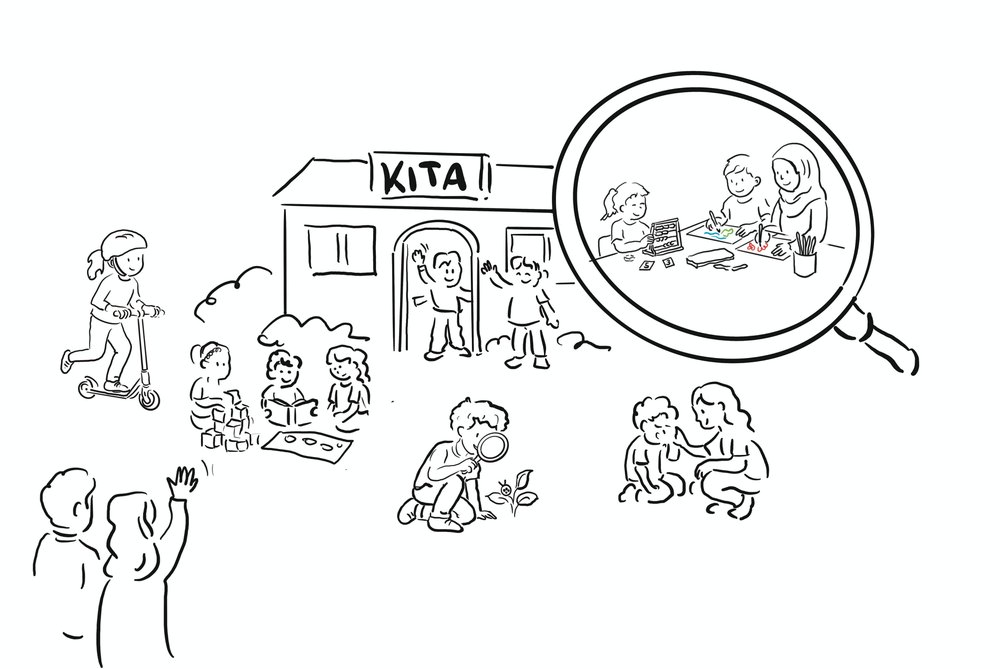 Entwurf: Kita-Szene mit spielenden Kindern