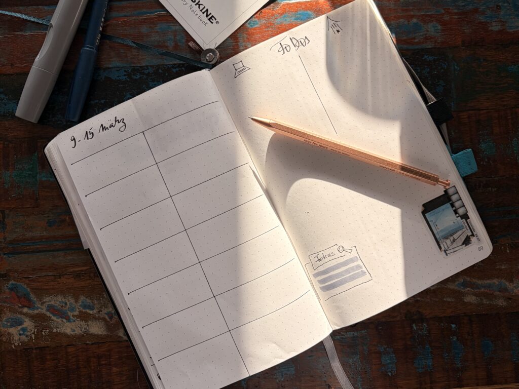 Schlichte Bullet Journal Wochenübersicht als Beispiel für ADHS-gerechte Selbstorganisation